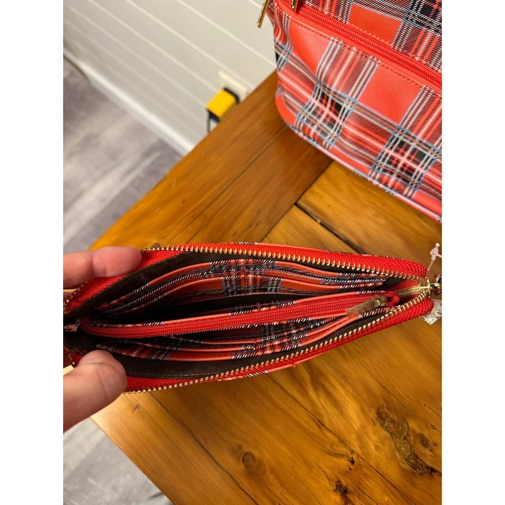 Simply Southern Plaid Backpack and New With Tag Wallet Set Red Black Gray Tartan